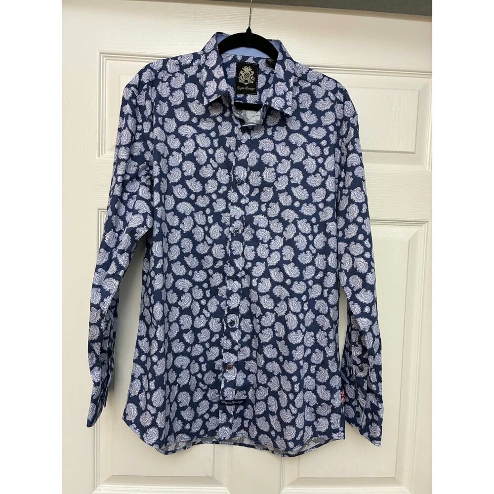 English‎ Laundry Mens L Blue Paisley Button Down Shirt Cotton